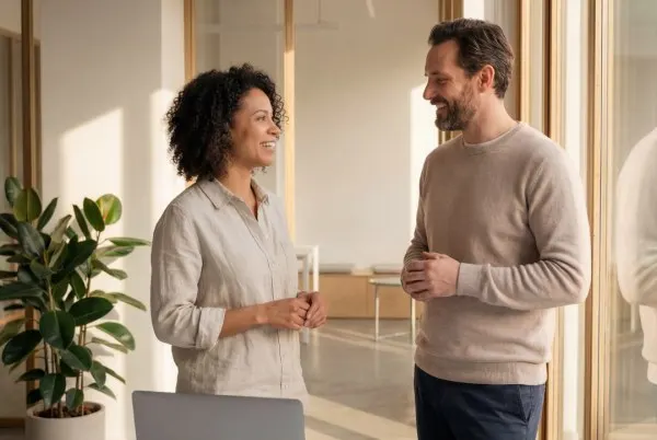 Une recruteuse et un candidat discutent dans un bureau
